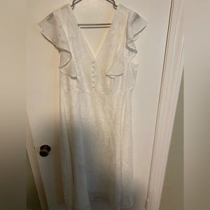 White jacquard flutter sleeve dress - xxl